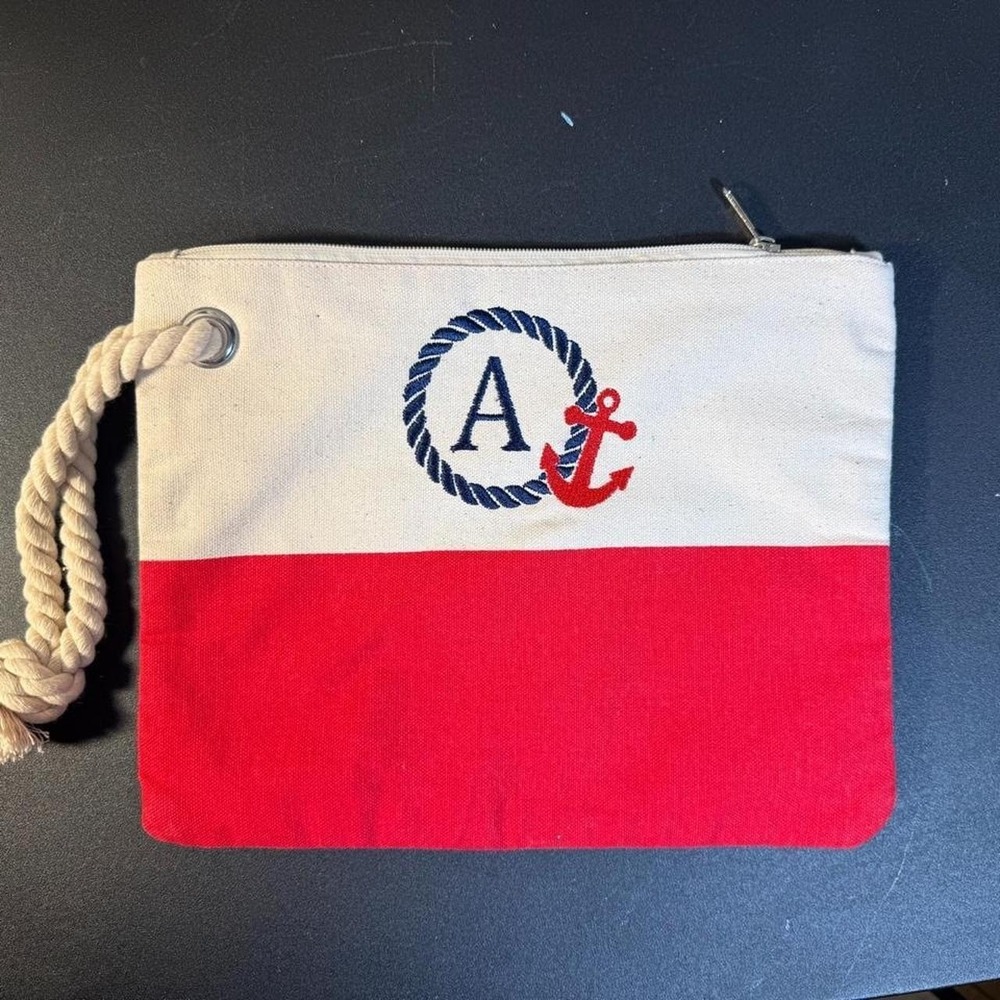Red + white polka dot bag with rope handle Letter A